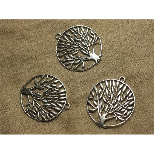 2pc - Pendentif Métal Argenté Rhodium Arbre 42mm   4558550020208 