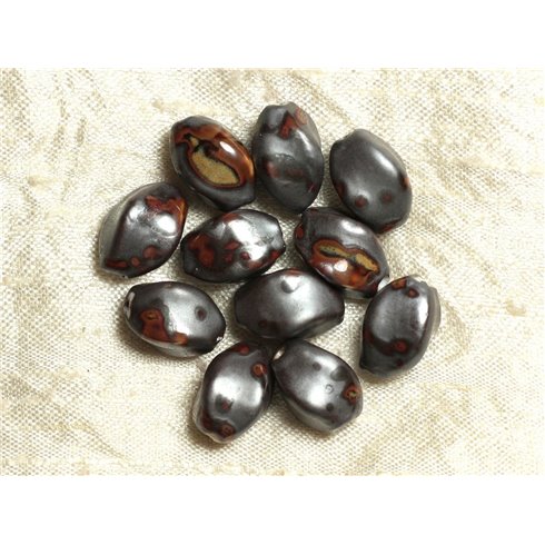 10pc - Perles Céramique Grises Olives 16mm   4558550020215