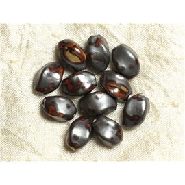 10pc - Perles Céramique Porcelaine Olives Ovales Twist Torsadé 16mm Gris Argent Marron Métallisé - 4558550020215