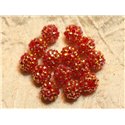 5pc - Perles Shamballas Résine 12x10mm Rouge Orange   4558550020246