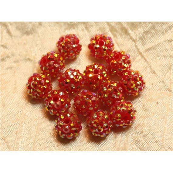 5pc - Perles Shamballas Résine 12x10mm Rouge Orange   4558550020246