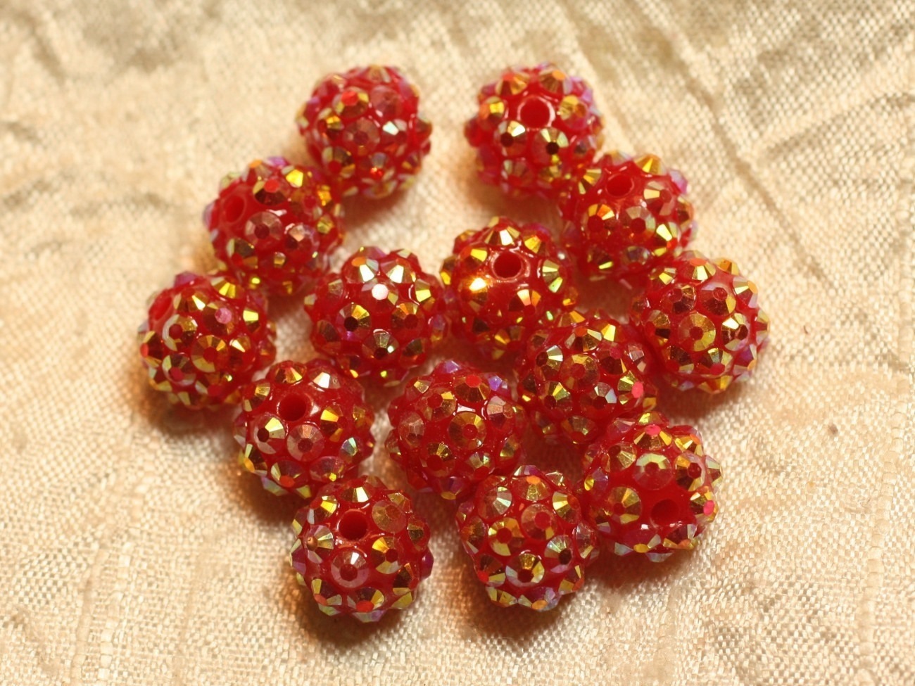 5pc - Perles Shamballas Résine 12x10mm Rouge Orange   4558550020246