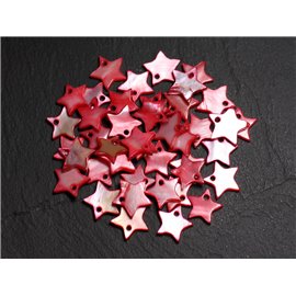 10pc - Red and Pink Stars Mother of Pearl Pendants Charms 12mm 4558550020277
