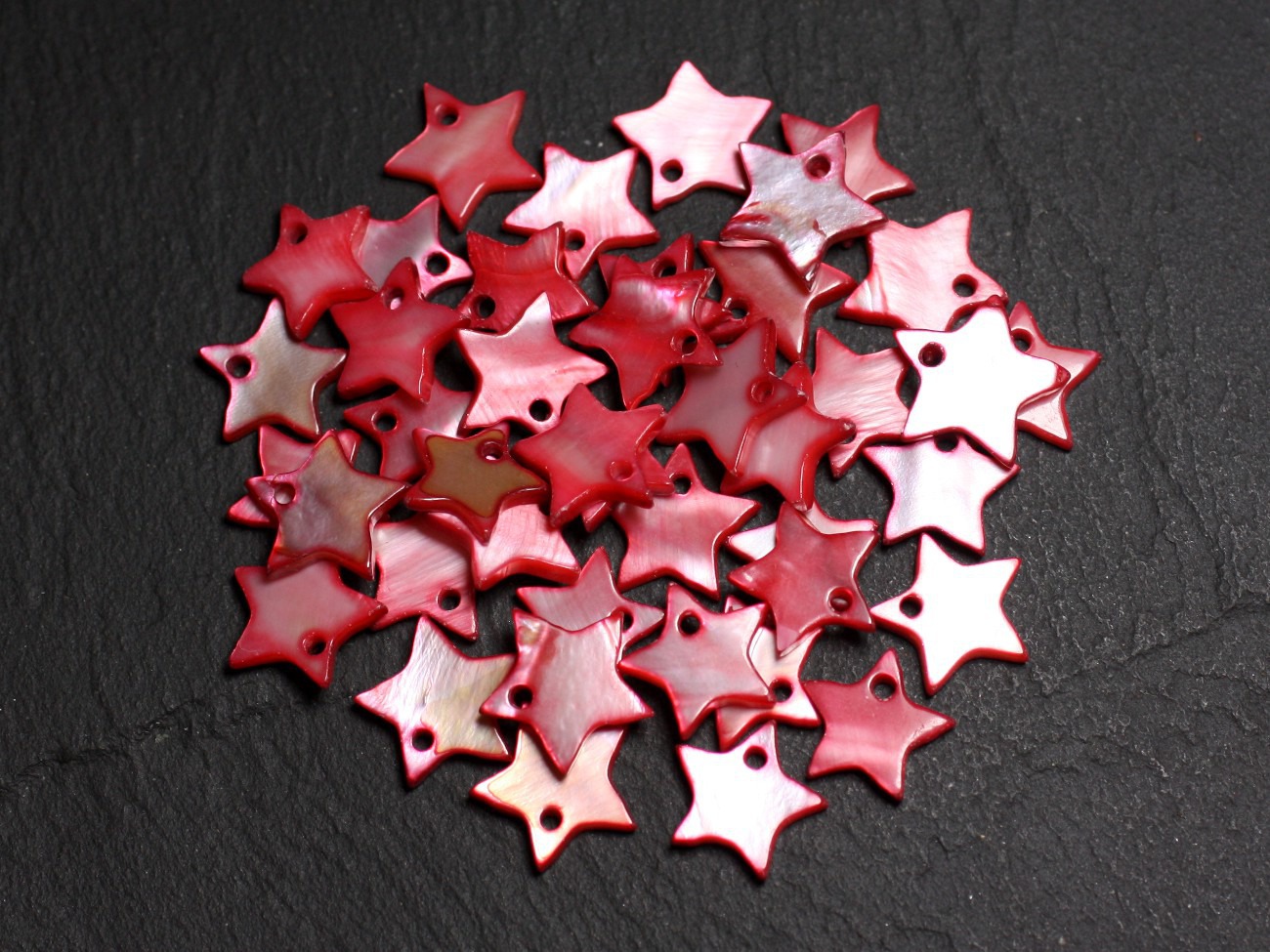 10pc - Breloques Pendentifs Nacre Etoiles Rouges et Roses 12mm   4558550020277