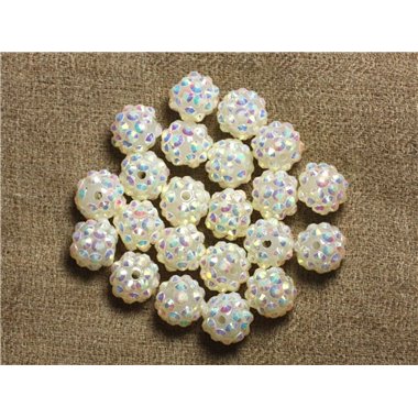 5pc - Perles Shamballas Résine 12x10mm Blanc et Multicolore   4558550009357