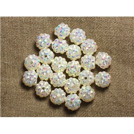 5pc - Cuentas Shamballas Resin 12x10mm Blanco y Multicolor 4558550009357