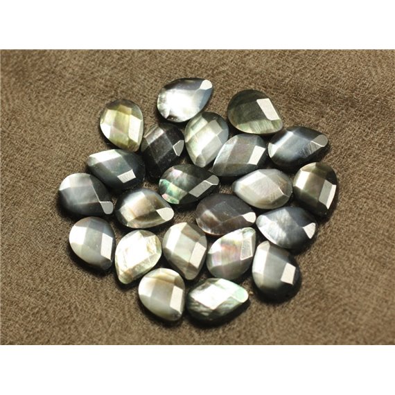 2pc - Perles Nacre Noire Gouttes Facettées 14x10mm   4558550020345