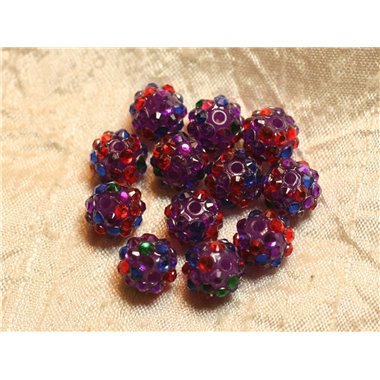 5pc - Perles Shamballas Résine 12x10mm Violet et Multicolore   4558550020390