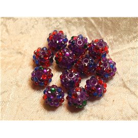 5pc - Cuentas Shamballas Resina 12x10mm Morado y Multicolor 4558550020390