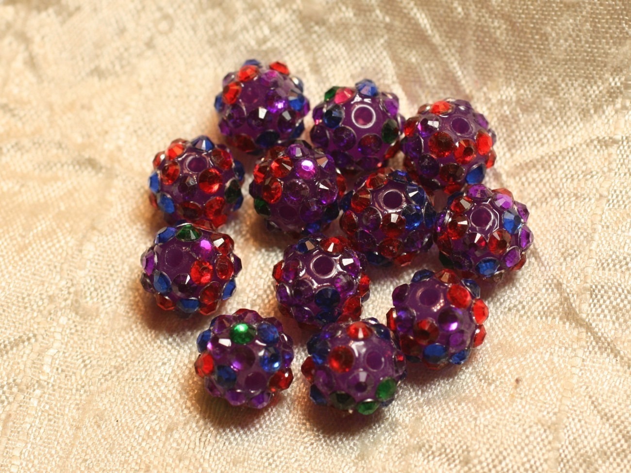 5pc - Perles Shamballas Résine 12x10mm Violet et Multicolore   4558550020390