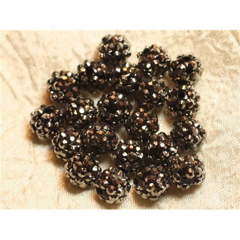 5pc - Perles Shamballas Résine 12x10mm Noir et Argenté   4558550020420