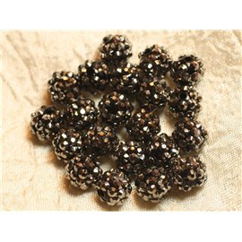 5pc - Shamballas Beads Resin 12x10mm Black and Silver 4558550020420