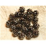 5pc - Perles Shamballas Résine 12x10mm Noir et Argenté   4558550020420