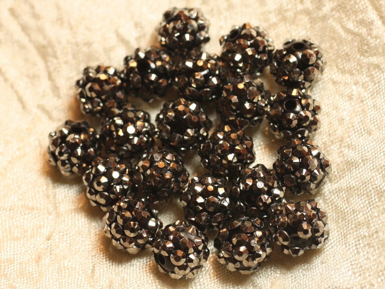 5pc - Perles Shamballas Résine 12x10mm Noir et Argenté   4558550020420