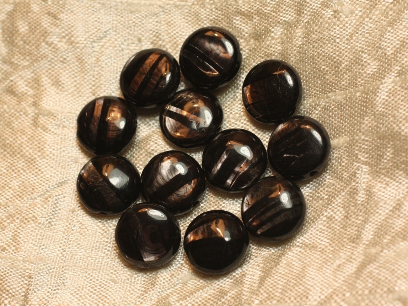 2pc - Perles de Pierre - Hypersthène Palets 12mm   4558550020437