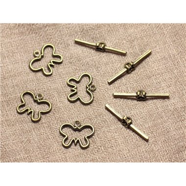 4pc - Fermoirs Toogle T Métal Bronze Papillons 19mm   4558550020468