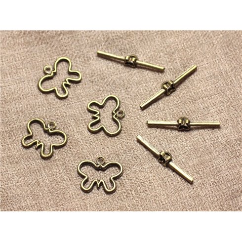 4pc - Fermoirs Toggle T Métal Bronze Papillons 19mm   4558550020468