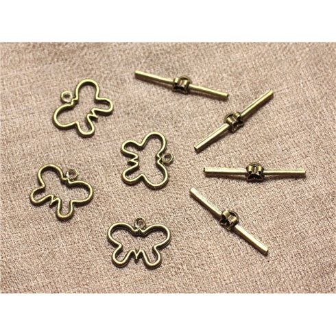 4pc - Fermoirs Toggle T Métal Bronze Papillons 19mm   4558550020468