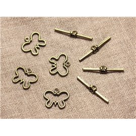 4pc - Cierres Toogle T Metal Bronce Mariposa 19mm 4558550020468