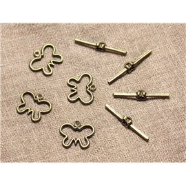 4 Stück - Verschlüsse Toggle Metall Bronze Schmetterlinge 19mm 4558550020468