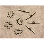 4pc - Fermoirs Toggle T Métal Bronze Papillons 19mm   4558550020468