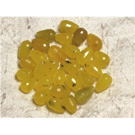 4pc - Stone Beads - Yellow Jade with inclusions Faceted Drops 12x8mm 4558550015099