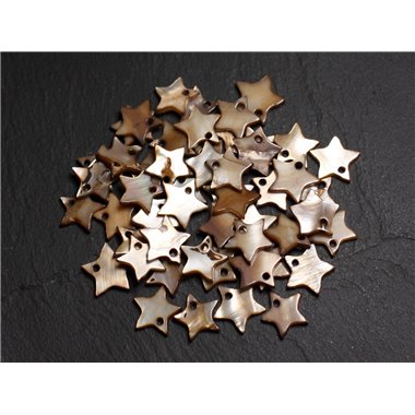 10pc - Breloques Pendentifs Nacre Etoiles Marron Beige12mm   4558550020543