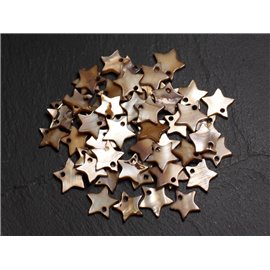 10pc - Breloques Pendentifs Nacre Etoiles Marron Beige12mm   4558550020543