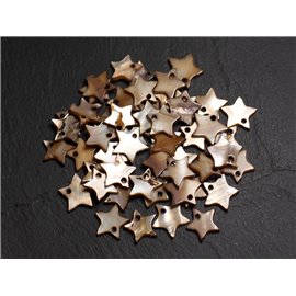 10pc - Charms Pendants Mother of Pearl Stars Brown Beige 12mm 4558550020543