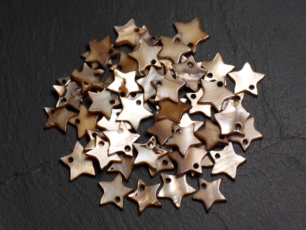 10pc - Breloques Pendentifs Nacre Etoiles Marron Beige12mm   4558550020543