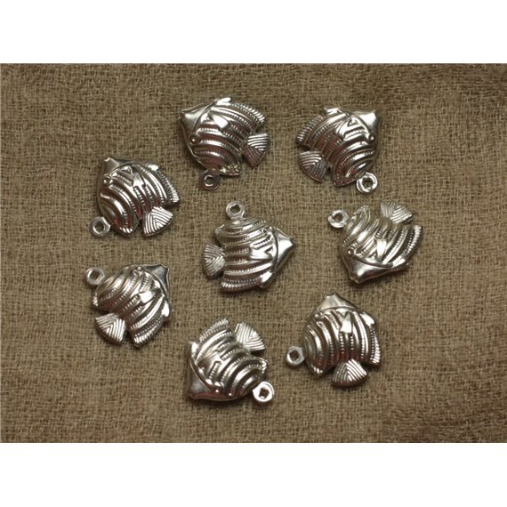 4pc - Breloques Pendentifs Métal Argenté Rhodium Poissons 18mm   4558550020604