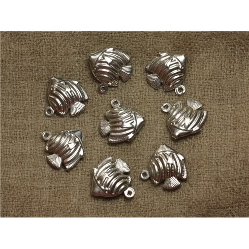 4pc - Breloques Pendentifs Métal Argenté Rhodium Poissons 18mm   4558550020604