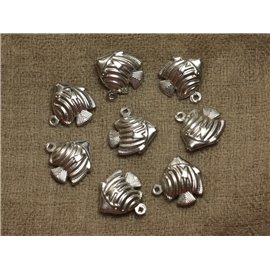 4-teilig - Charms Anhänger Silber Metall Rhodium Fisch 18mm 4558550020604