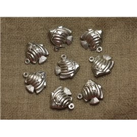 4-teilig - Charms Anhänger Silber Metall Rhodium Fisch 18mm 4558550020604