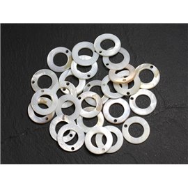 10Stk - Perlen Charms Anhänger Perlmutt Donuts Kreise 15mm weiß - 4558550020765