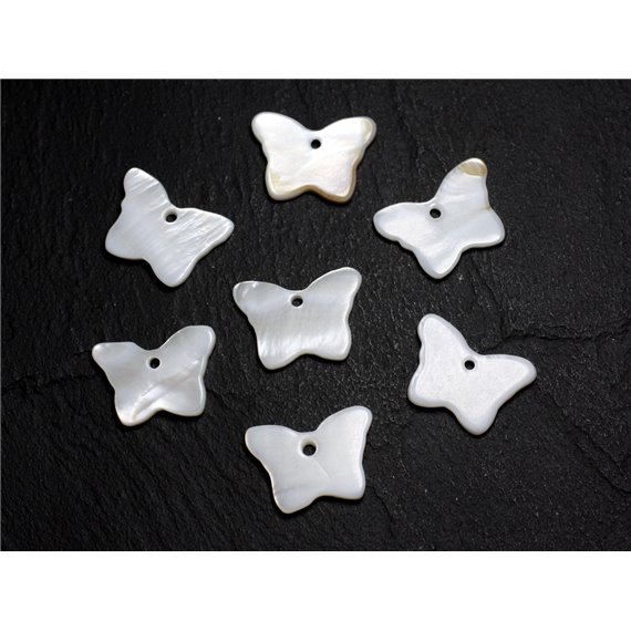 10pc - Breloques Pendentifs Nacre Blanche Papillons 20mm   4558550020819