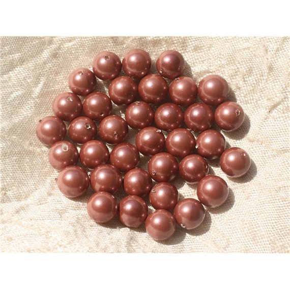 10pc - Perles Nacre Rose Cuivre Boules 8mm   4558550020871