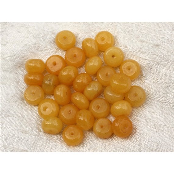 7pc - Perles Pierre - Jade Rondelles 10x6mm Jaune Moutarde - 4558550020949