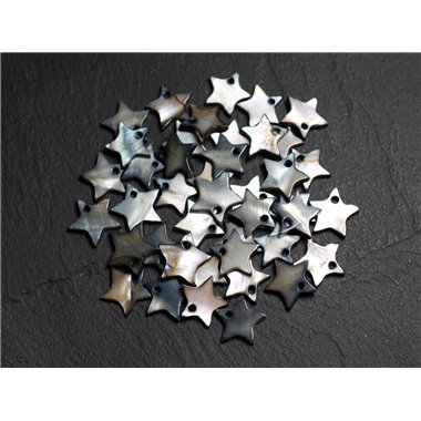 10pc - Perles Breloques Pendentifs Nacre Etoiles 12mm Gris Noir - 4558550020994 