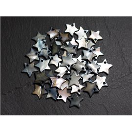 10pc - Beads Charms Pendants Mother of Pearl Stars 12mm Gray Black - 4558550020994 