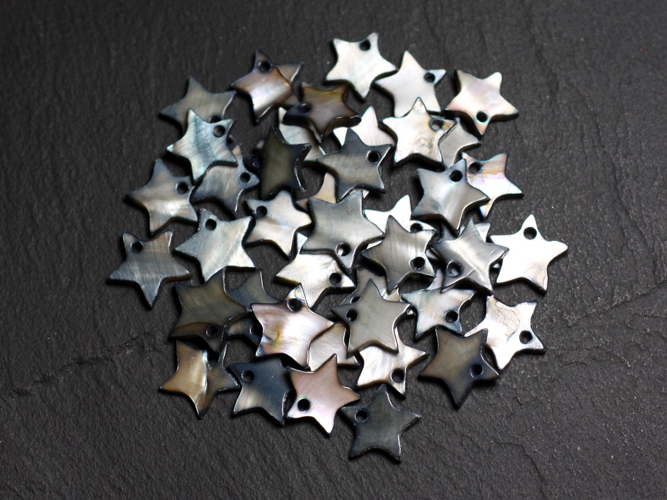 10pc - Perles Breloques Pendentifs Nacre Etoiles 12mm Gris Noir - 4558550020994 