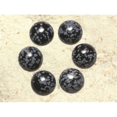 1pc - Cabochon Pierre - Obsidienne Flocon de Neige Mouchetée Rond 16mm Gris Noir - 4558550021007