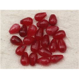 4Stk - Steinperlen - Rote Jade mit Einschlüssen Facettierte Tropfen 12x8mm 4558550020550