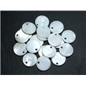 10pc - Perles Breloques Nacre Blanche Ronds 15mm   4558550021052