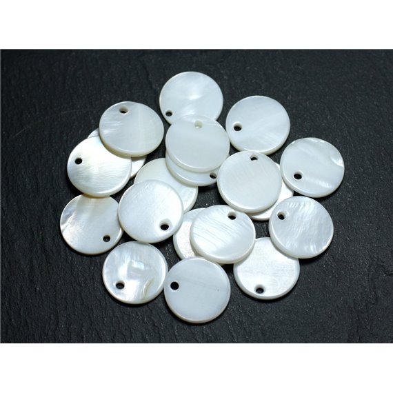 10pc - Perles Breloques Nacre Blanche Ronds 15mm   4558550021052