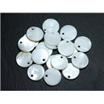 10pc - Perles Breloques Nacre Blanche Ronds 15mm   4558550021052