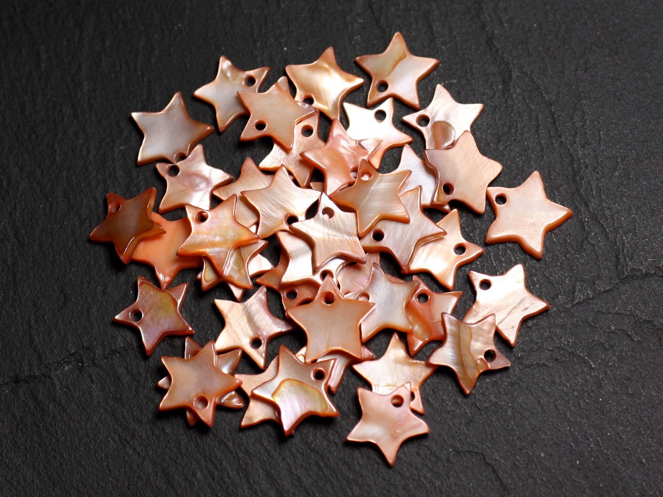 10pc - Breloques Pendentifs Nacre Orange Etoiles 12mm   4558550021168