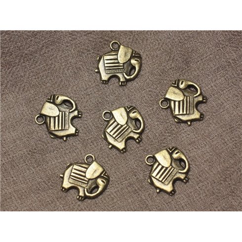 10pc - Breloques Pendentifs Métal Bronze Elephant 19mm   4558550021212 