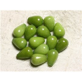 4pc - Stone Beads - Jade Drops 14x10mm Olive Green Anise - 4558550021281 