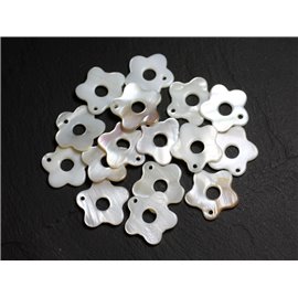 10pc - White Mother of Pearl Pendants Charms Beads Flowers 19-20mm 4558550021311